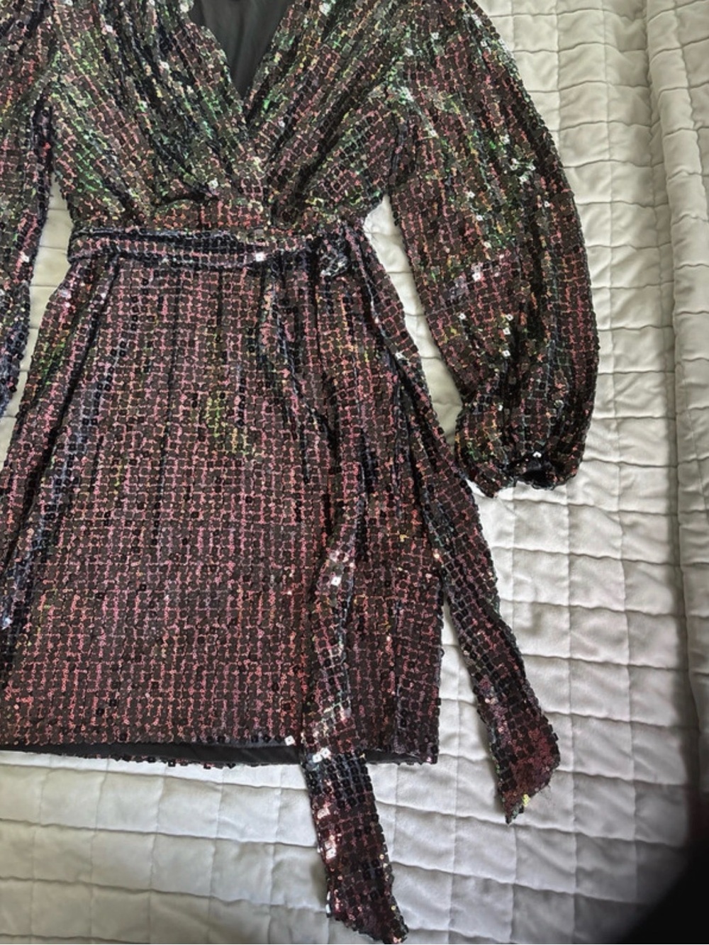 Fashion Nova Black & Pink Sequin Wrap Midi Dress - Picture 5 of 6